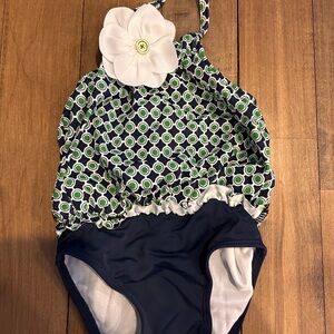 Janie and Jack Navy and Green Kids Swim One Piece